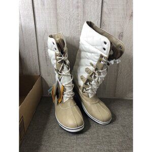Dream Pairs Womens Boots Size 10 White Beige Insulated Water Resistant Lace Up
